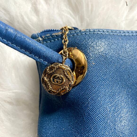 Gucci Vintage Oversized Clutch Wristlet Pouch Logo Medallion Blue - Picture 2 of 11